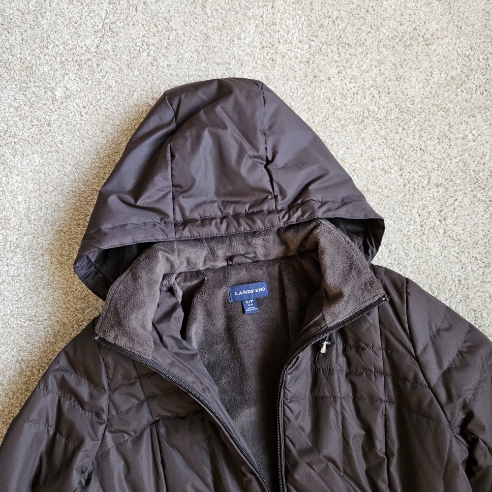 Lands' End | Size SP | Dark Brown Quilted Hooded Long Puffer Coat - Picture 4 of 13